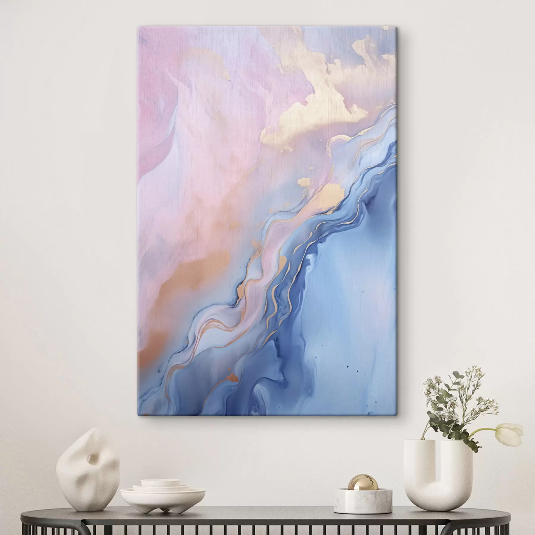 Tablouri Artă fluidă abstractă, cu textură, cu motive învolburate în nuanțe de roz și albastru s48729