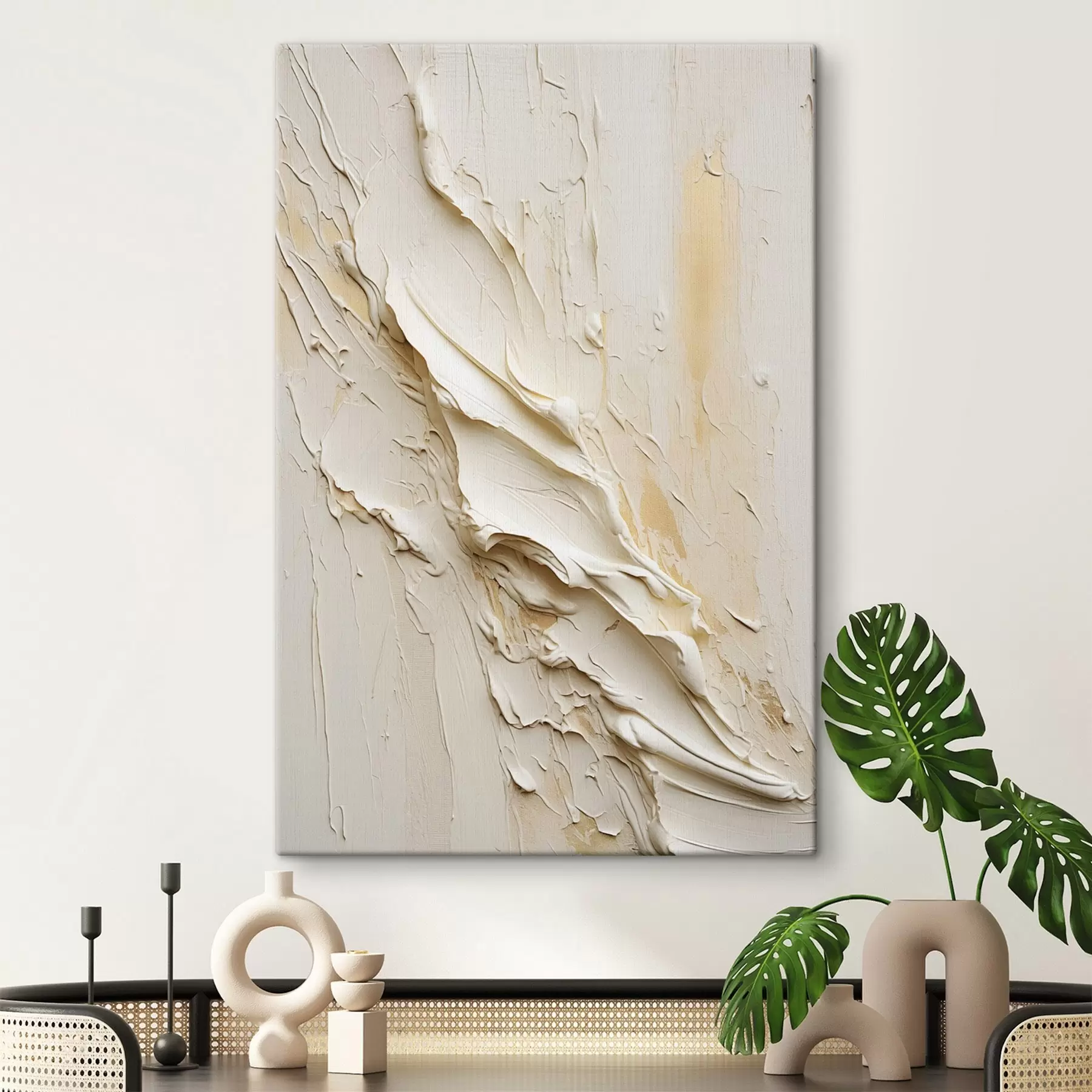 Tablouri Pictură abstractă în nuanțe de crem și bej, cu textură, artă minimalistă s48737