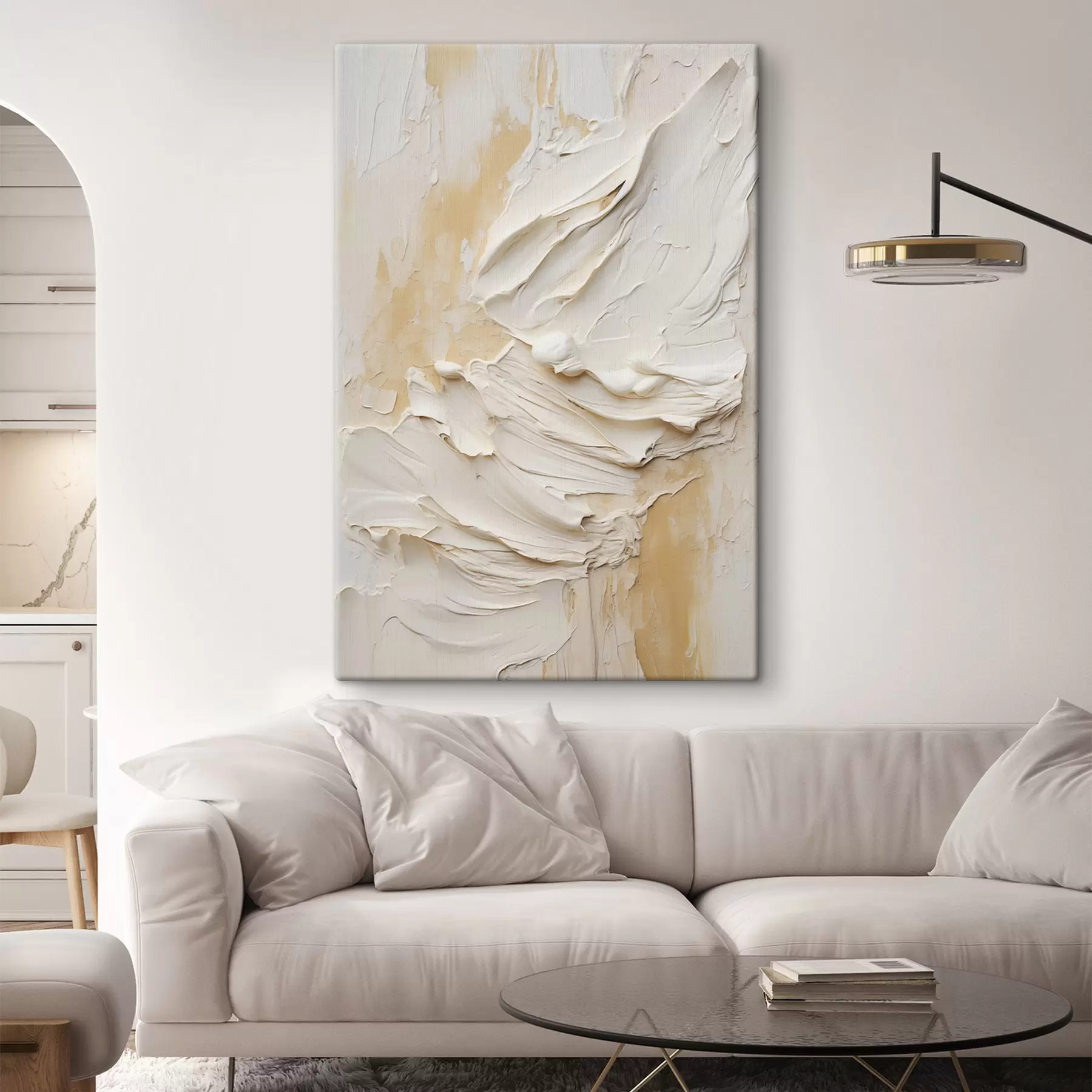 Tablouri Pictură abstractă în nuanțe de crem și bej, cu textură, artă minimalistă s48738