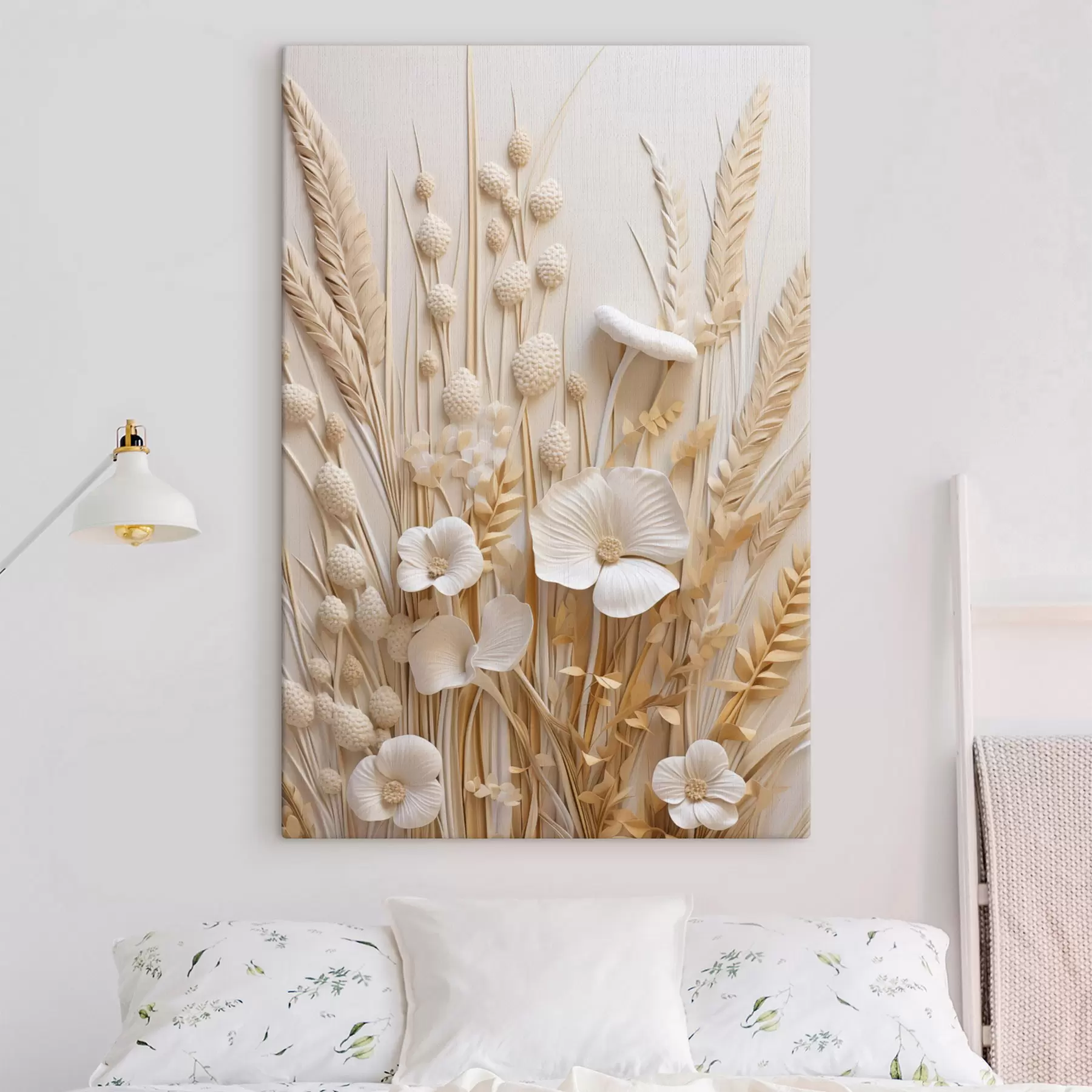 Tablouri Un buchet de maci crem cu tulpini de grâu uscate s48748