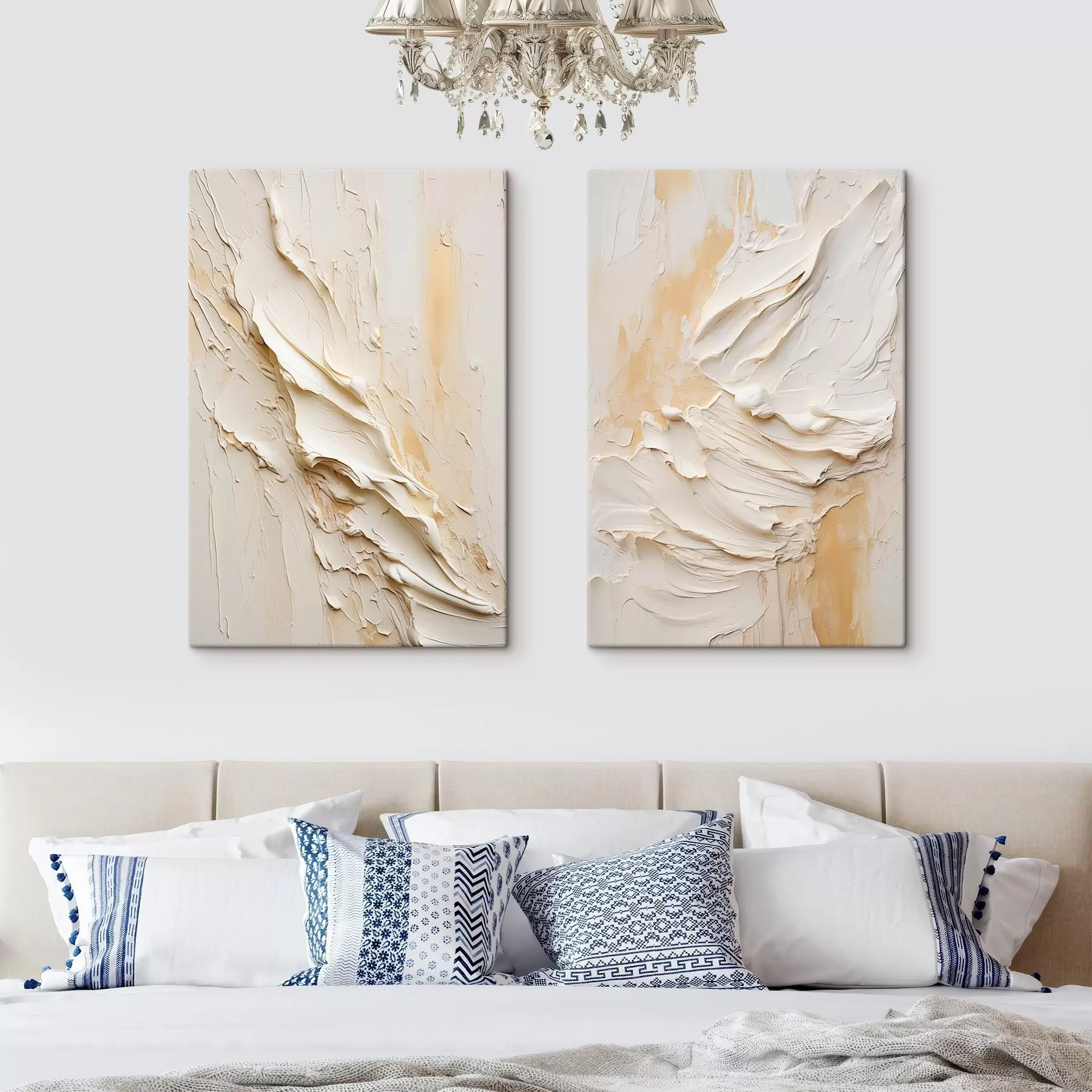 Tablouri Pictură abstractă în nuanțe de crem și bej, cu textură, artă minimalistă m30319