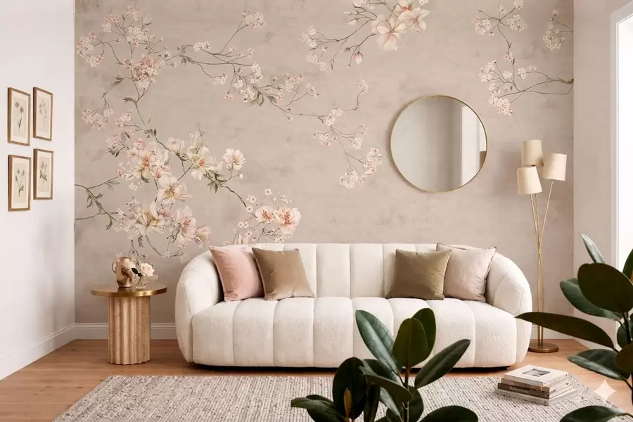 fototapet Ramuri florale delicate în stil chinoiserie pe un fundal deschis w05427