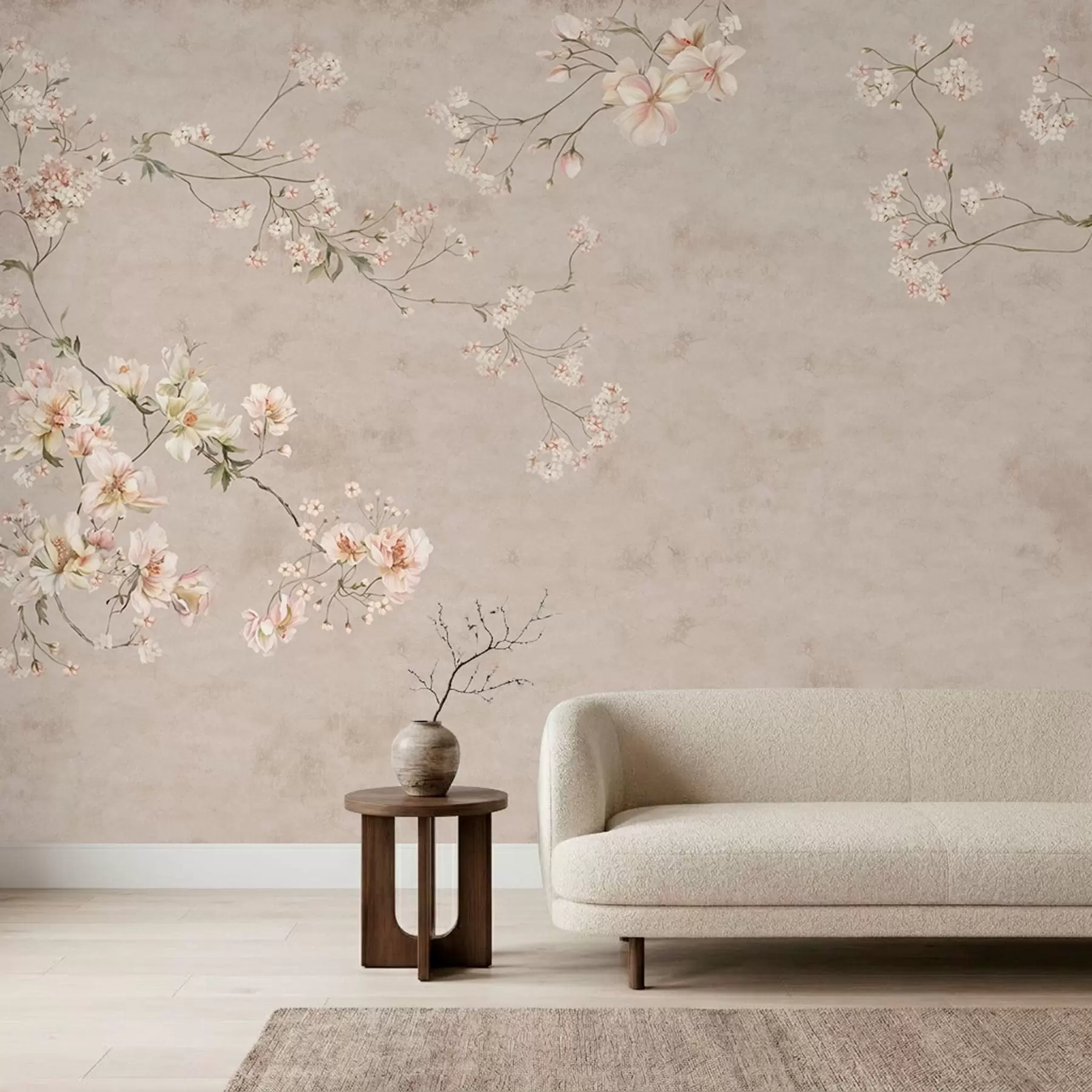 fototapet Ramuri florale delicate în stil chinoiserie pe un fundal deschis w05427