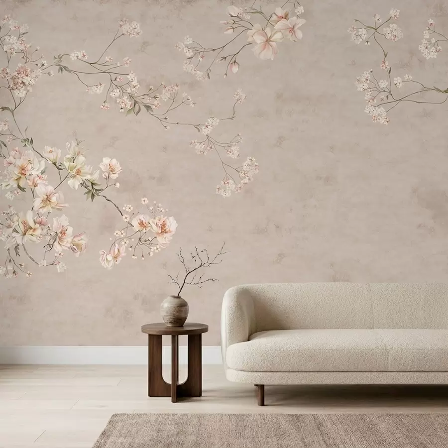 fototapet Ramuri florale delicate în stil chinoiserie pe un fundal deschis w05427