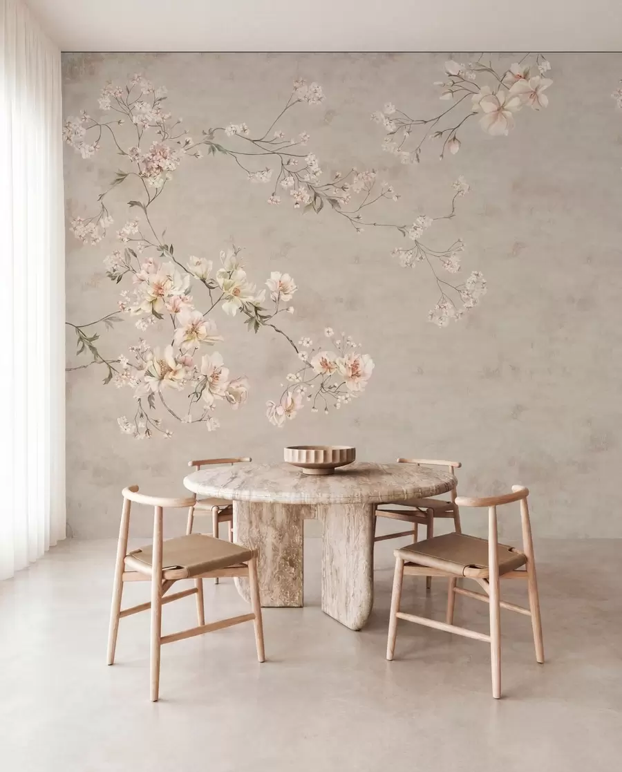 fototapet Ramuri florale delicate în stil chinoiserie pe un fundal deschis w05427