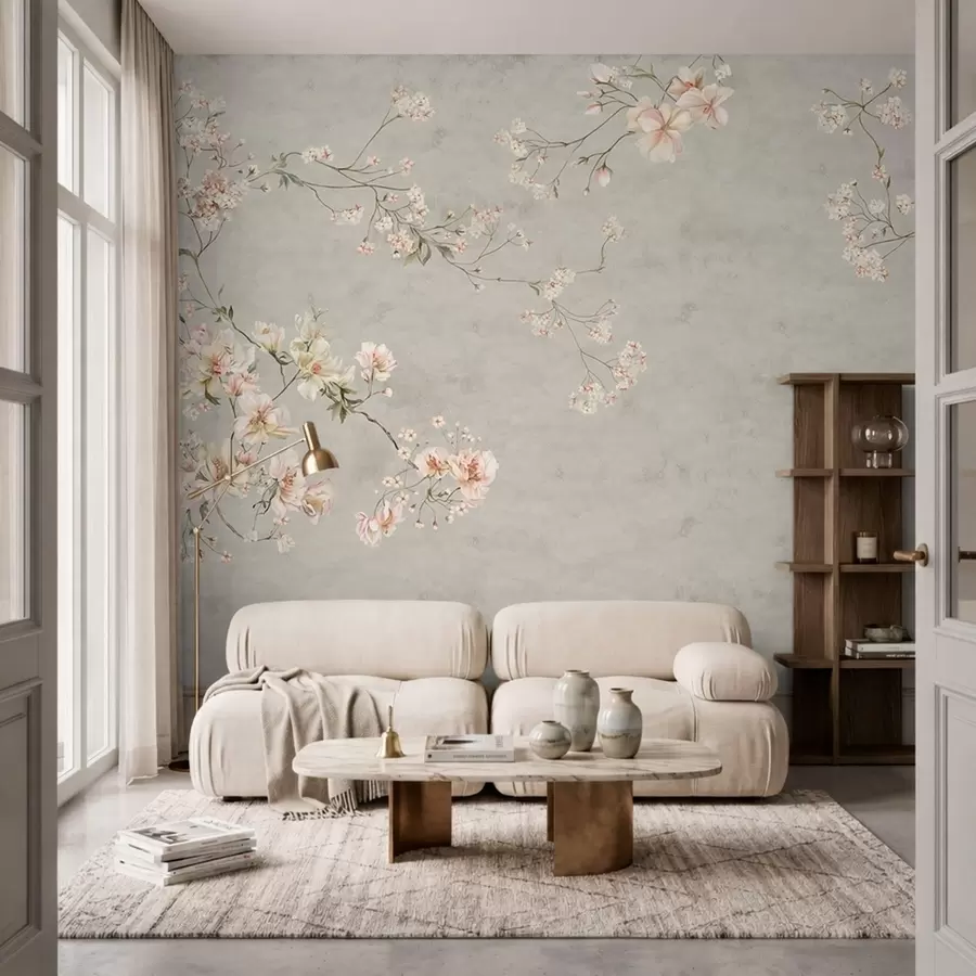 fototapet Ramuri florale în stil chinoiserie pe fundal gri w05427v1