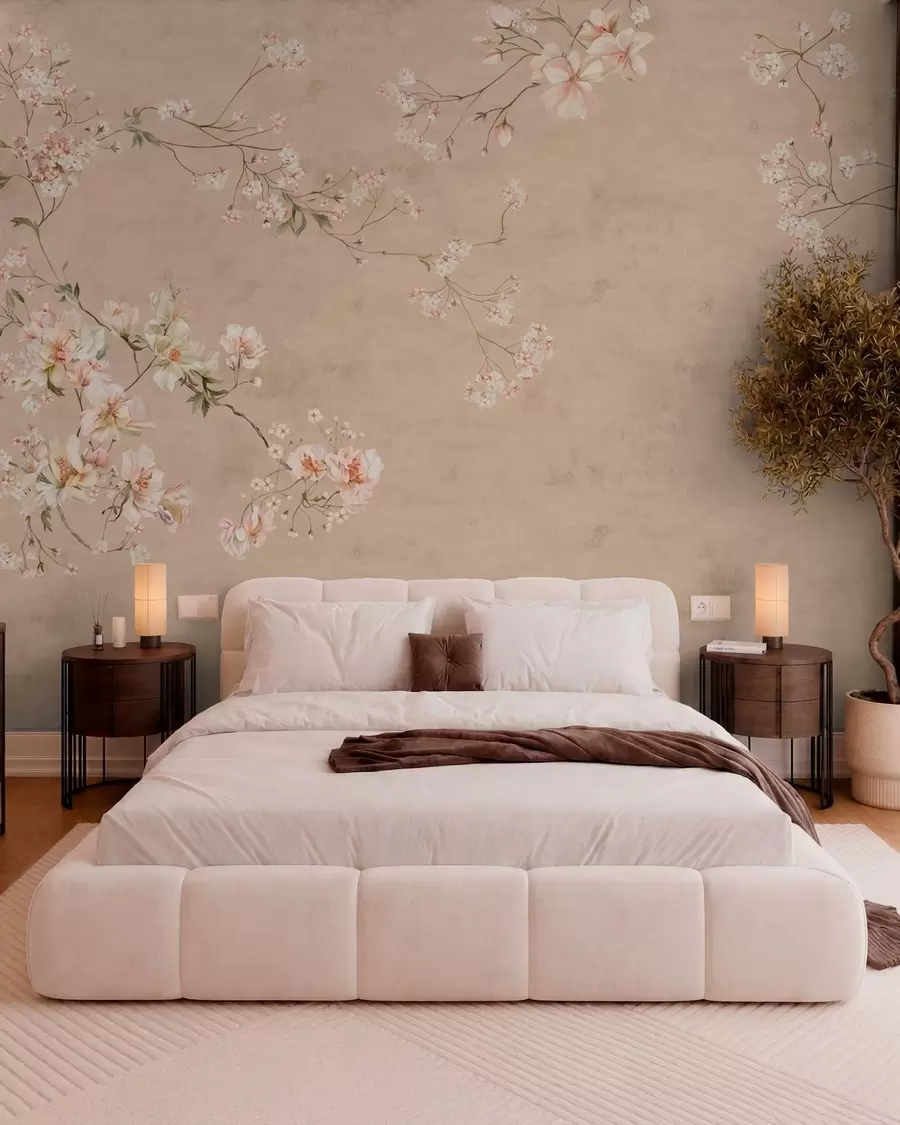 fototapet Ramuri florale în stil chinoiserie pe un fundal bej cald w05427v2