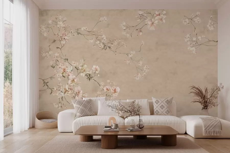 fototapet Ramuri florale în stil chinoiserie pe un fundal bej cald w05427v2