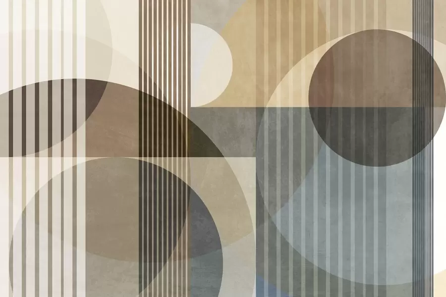 fototapet Forme geometrice abstracte compuse din cercuri și linii, în nuanțe discrete de pământ, cu textură, într-o compoziție stratificată w09834