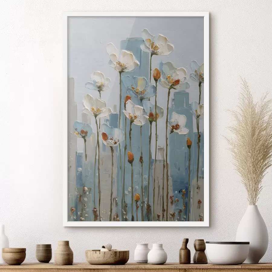 fototapet flori pe fundalul orașului, în stilul picturii în ulei f48785