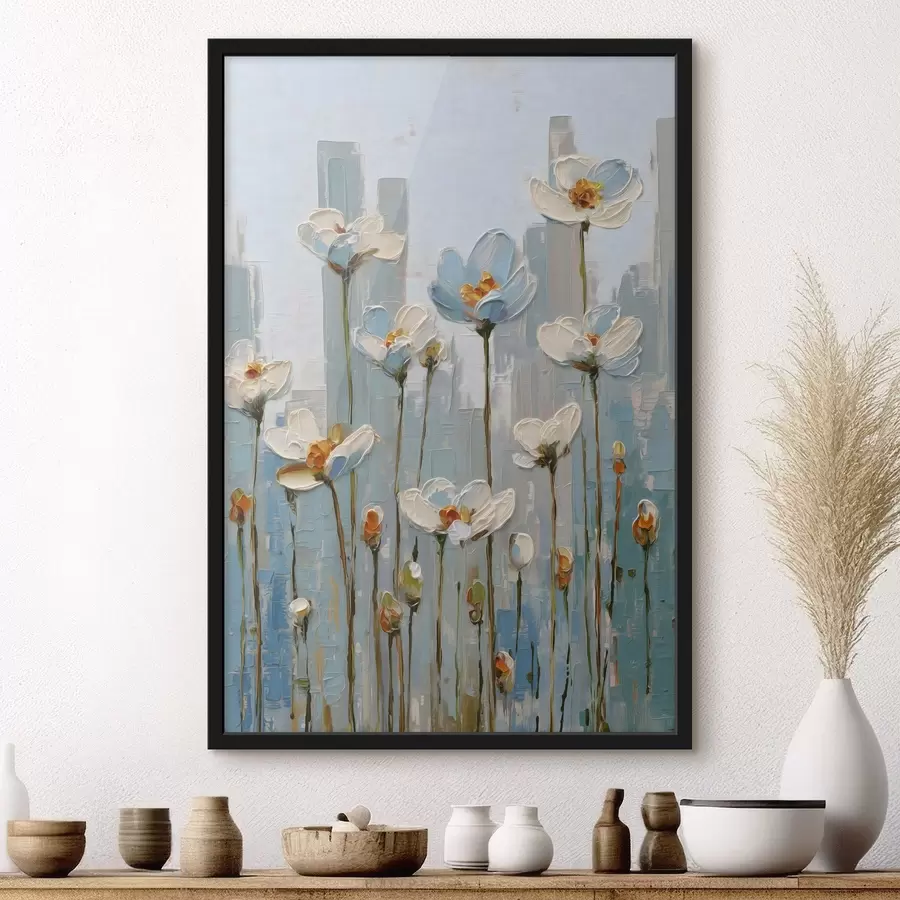 fototapet flori pe fundalul orașului, în stilul picturii în ulei f48786