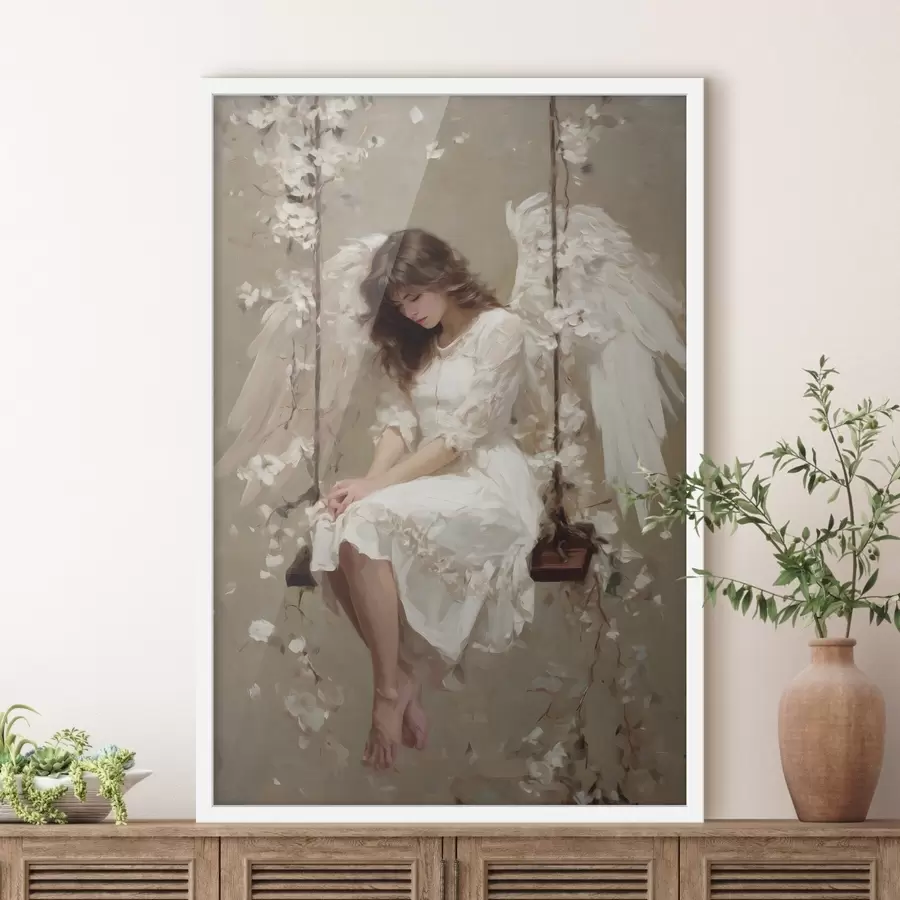 fototapet o fetiță înger pe un leagăn, pictată în stilul picturii în ulei f48789