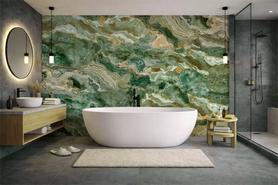 fototapet Textură de onix verde cu venaturi curgătoare, dispuse în straturi w05429