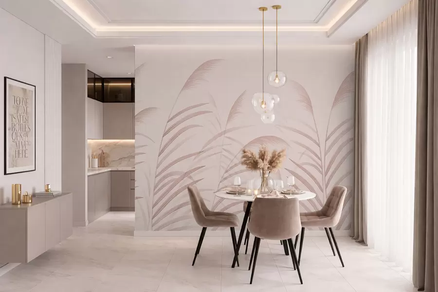 fototapet Ierburi minimaliste în nuanțe delicate de roz w05432v2