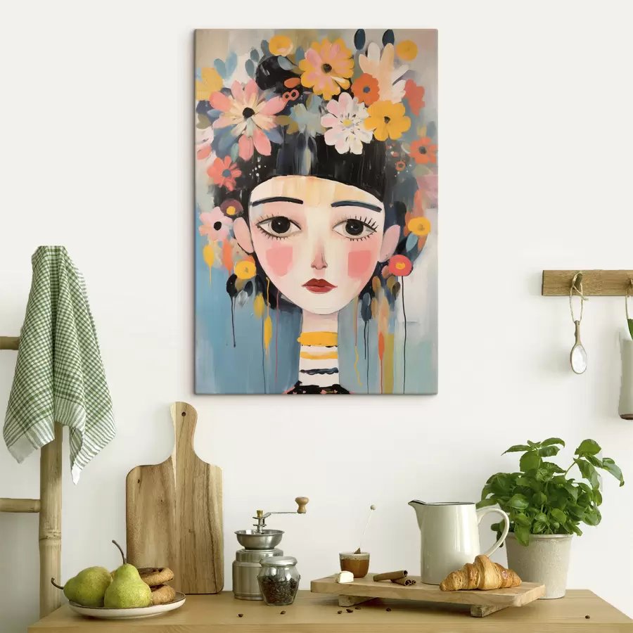 Tablouri Portretul unei femei cu flori în păr, în stil abstract s48935