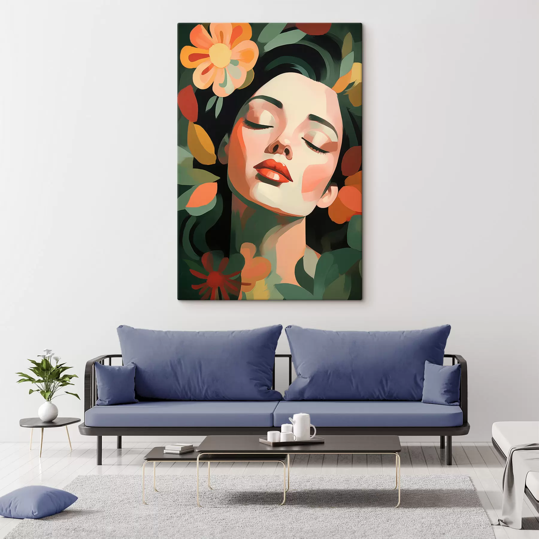 Tablouri Portret de femeie cu flori s48959