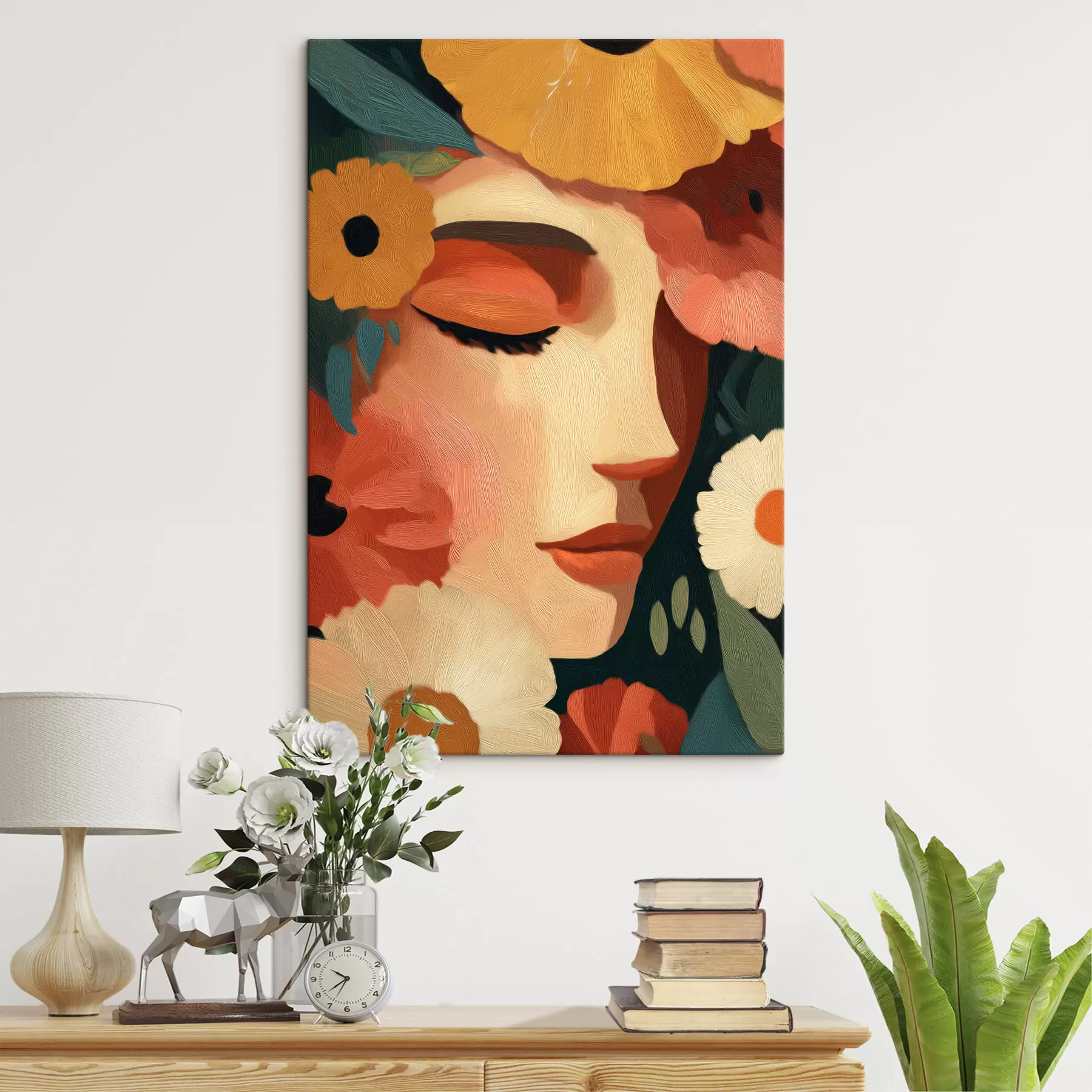 Tablouri Portret de femeie cu flori s48960