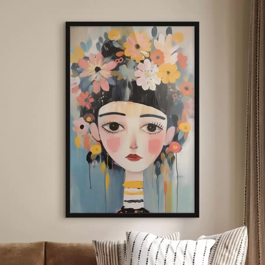 fototapet Portretul unei femei cu flori în păr, în stil abstract f48935