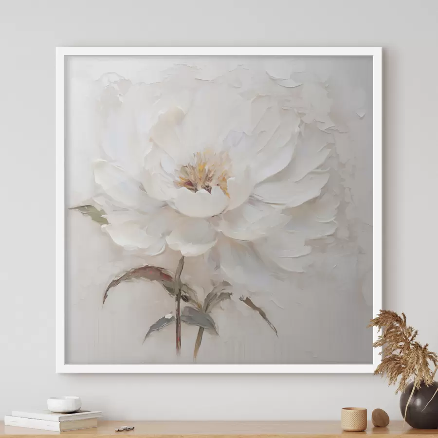 fototapet Floare albă în stil impasto, cu tușe delicate f48801