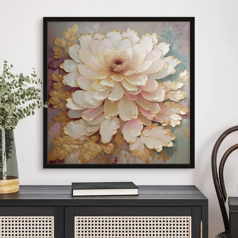 fototapet Floare în stil chinoiserie, cu frunze și detalii ornamentate f48804