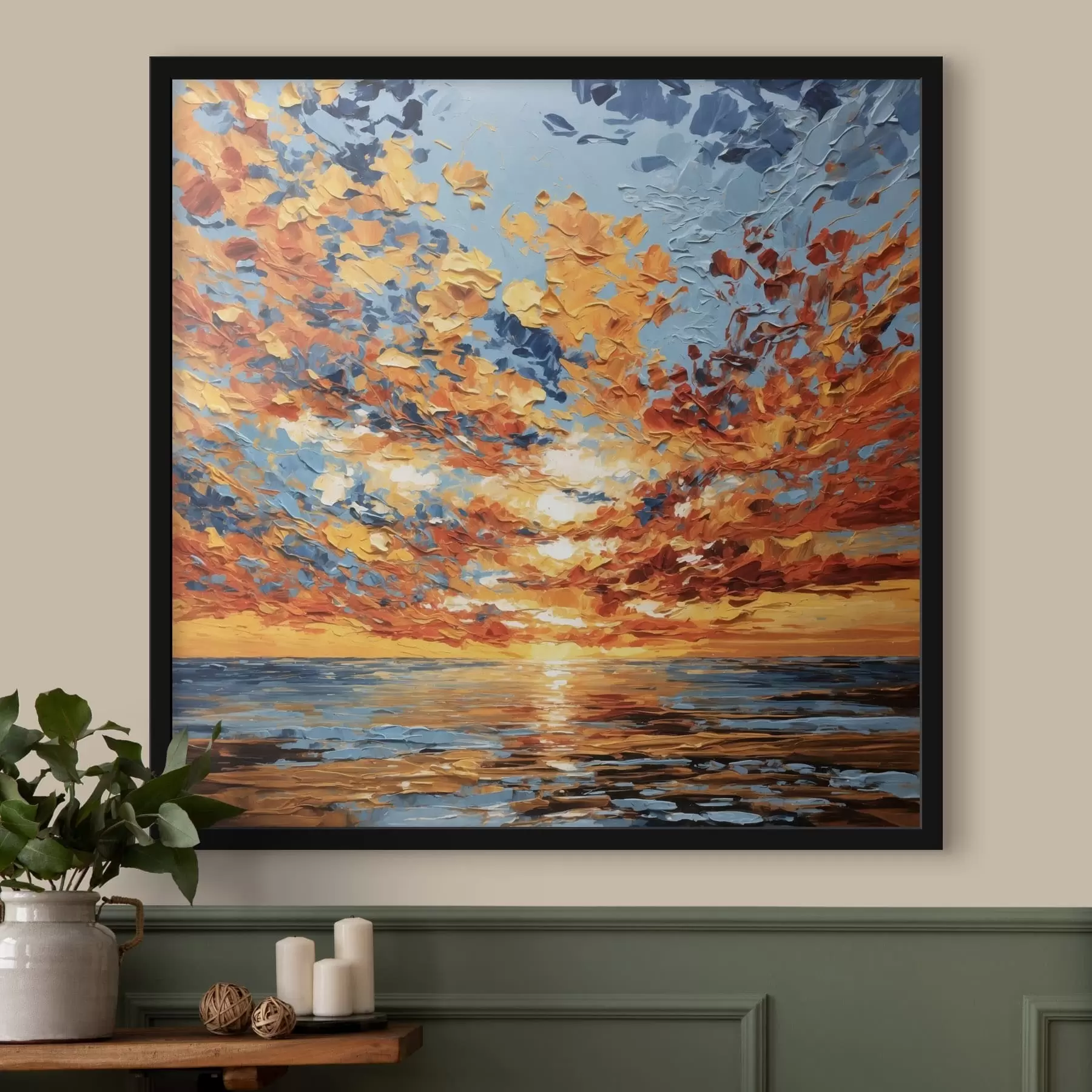 fototapet Apus de soare spectaculos în stil impasto deasupra mării f48810