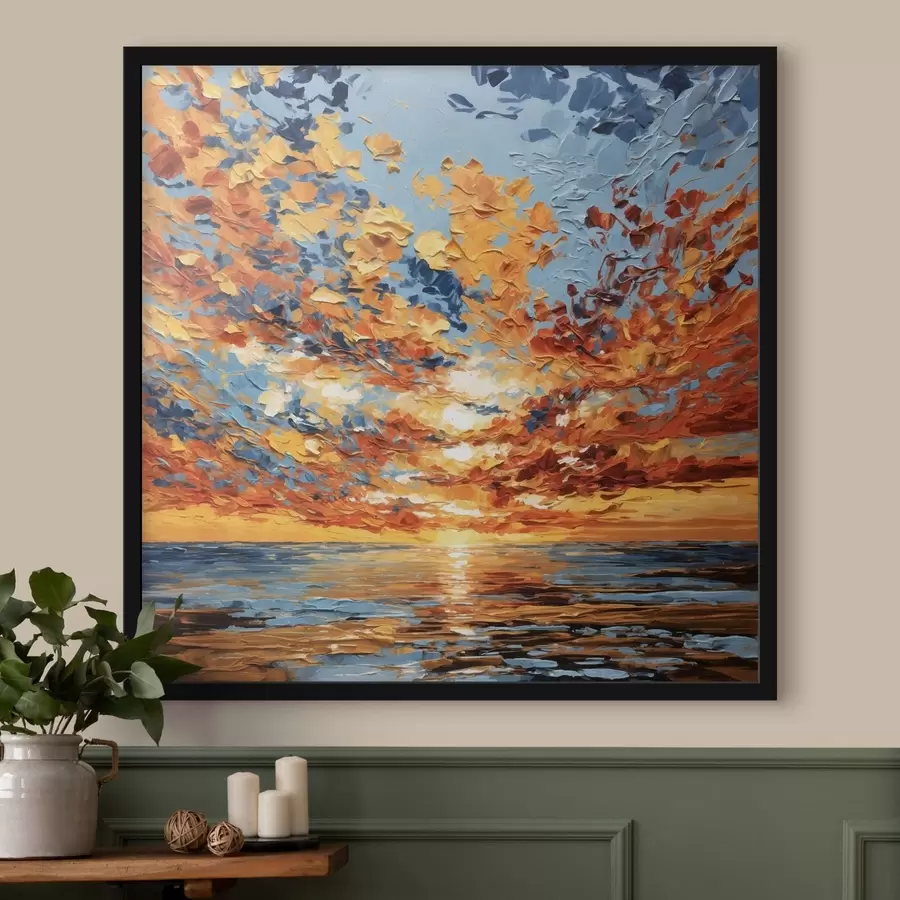 fototapet Apus de soare spectaculos în stil impasto deasupra mării f48810