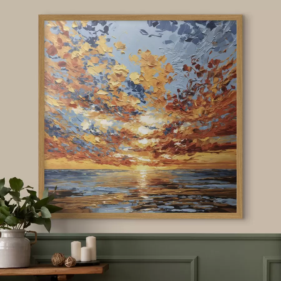 fototapet Apus de soare spectaculos în stil impasto deasupra mării f48810
