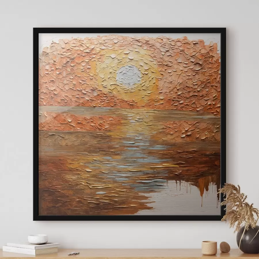 fototapet Apus de soare abstract în stil impasto deasupra apei f48815
