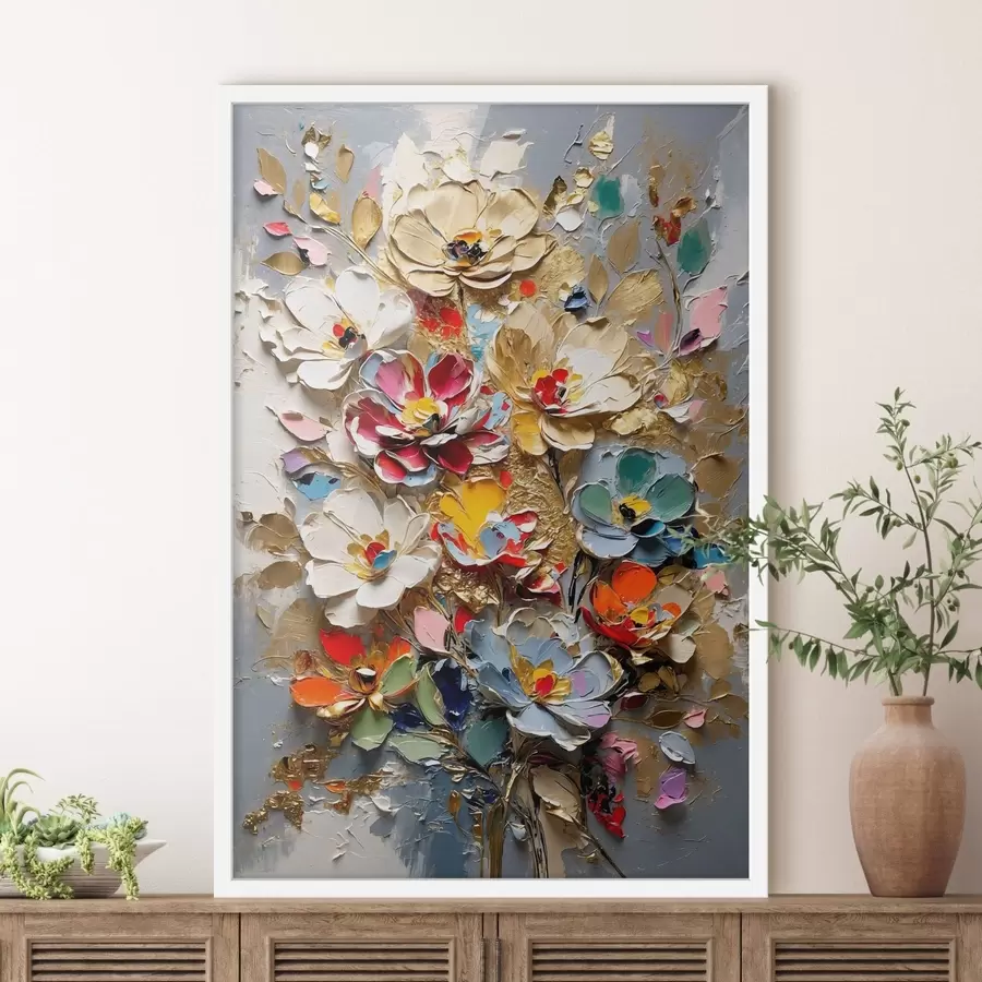 fototapet Compoziție florală în stil impasto, cu petale texturate f48832