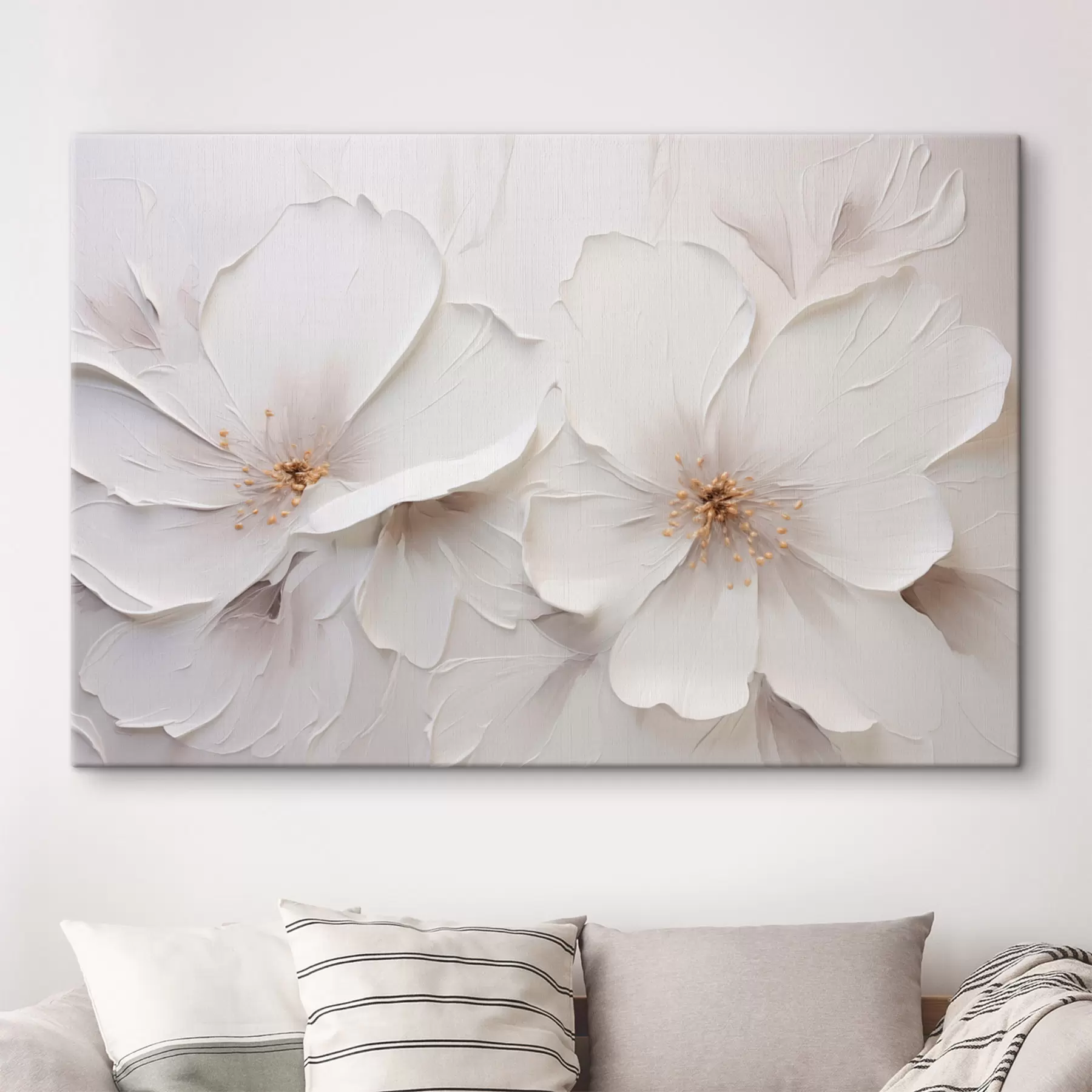 Tablouri Flori albe în relief, în stil minimalist, cu umbre delicate s48796