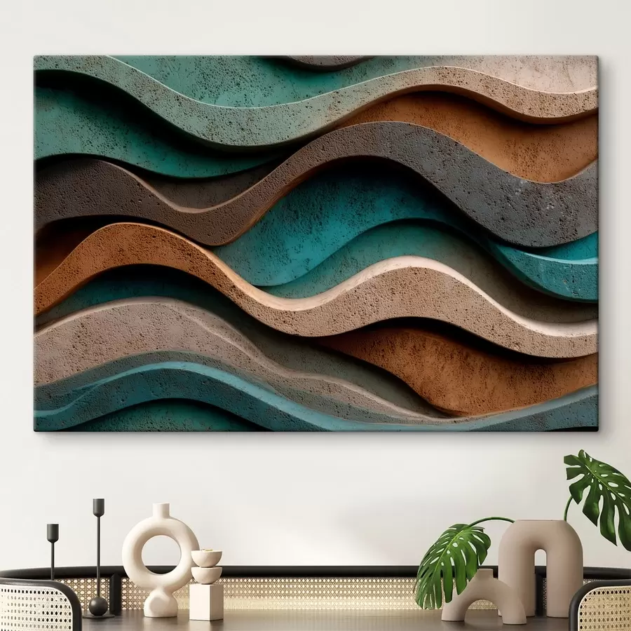 Tablouri Straturi abstracte ondulate în nuanțe de verde-albastru și teracotă s48797