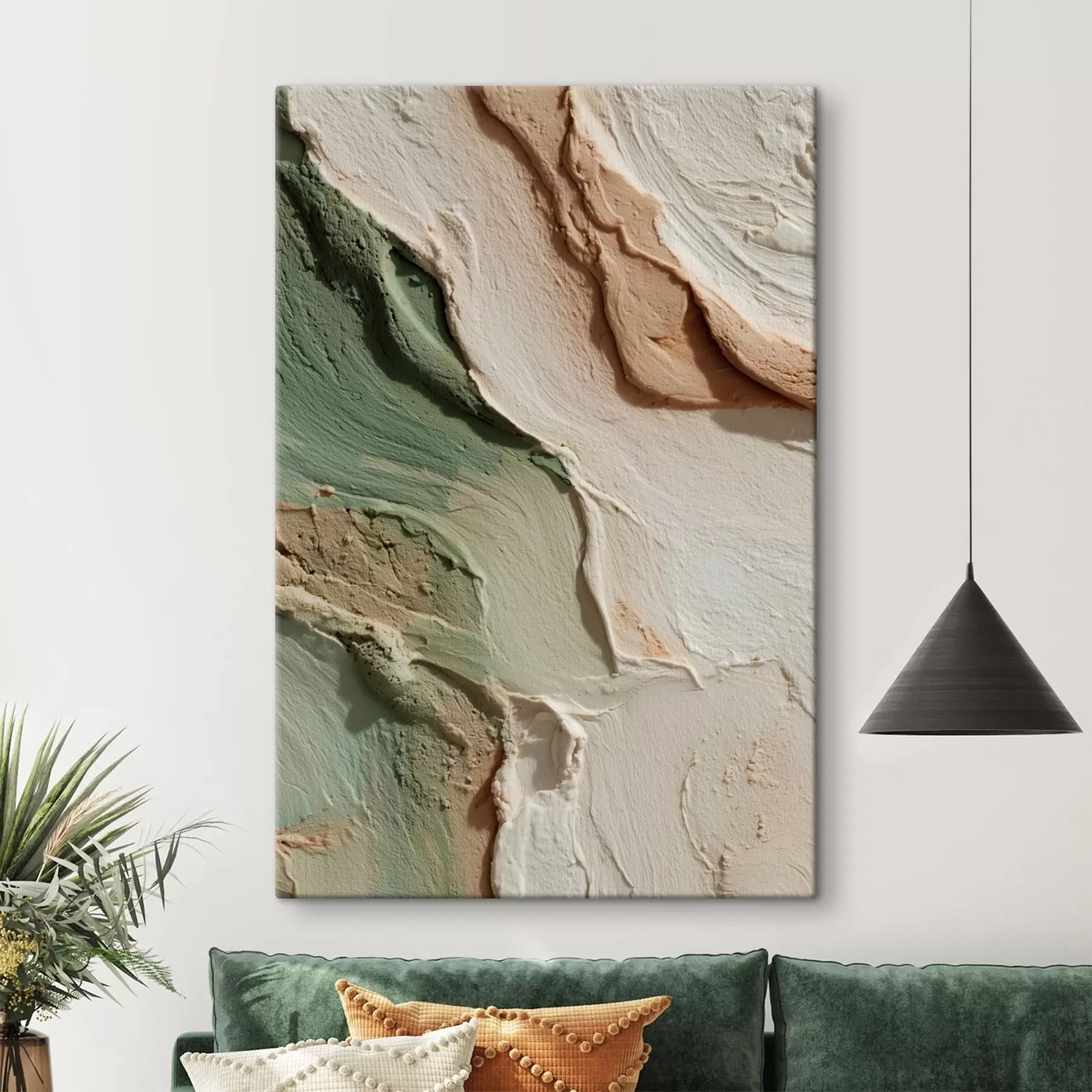 Tablouri Textură abstractă în stil impasto, în nuanțe de bej și verde s48799