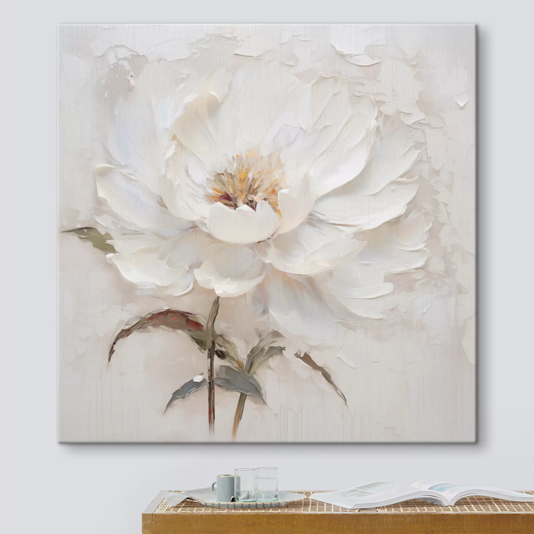 Tablouri Floare albă în stil impasto, cu tușe delicate s48801