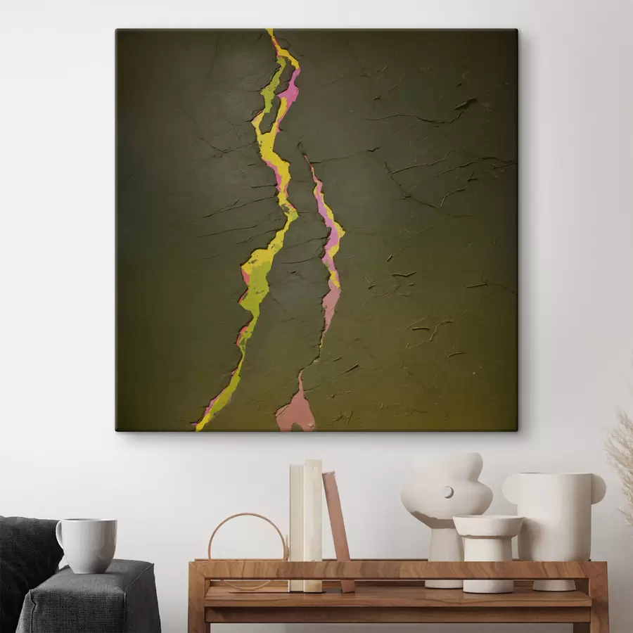 Tablouri Fisură abstractă cu straturi vii sub o suprafață întunecată s48805