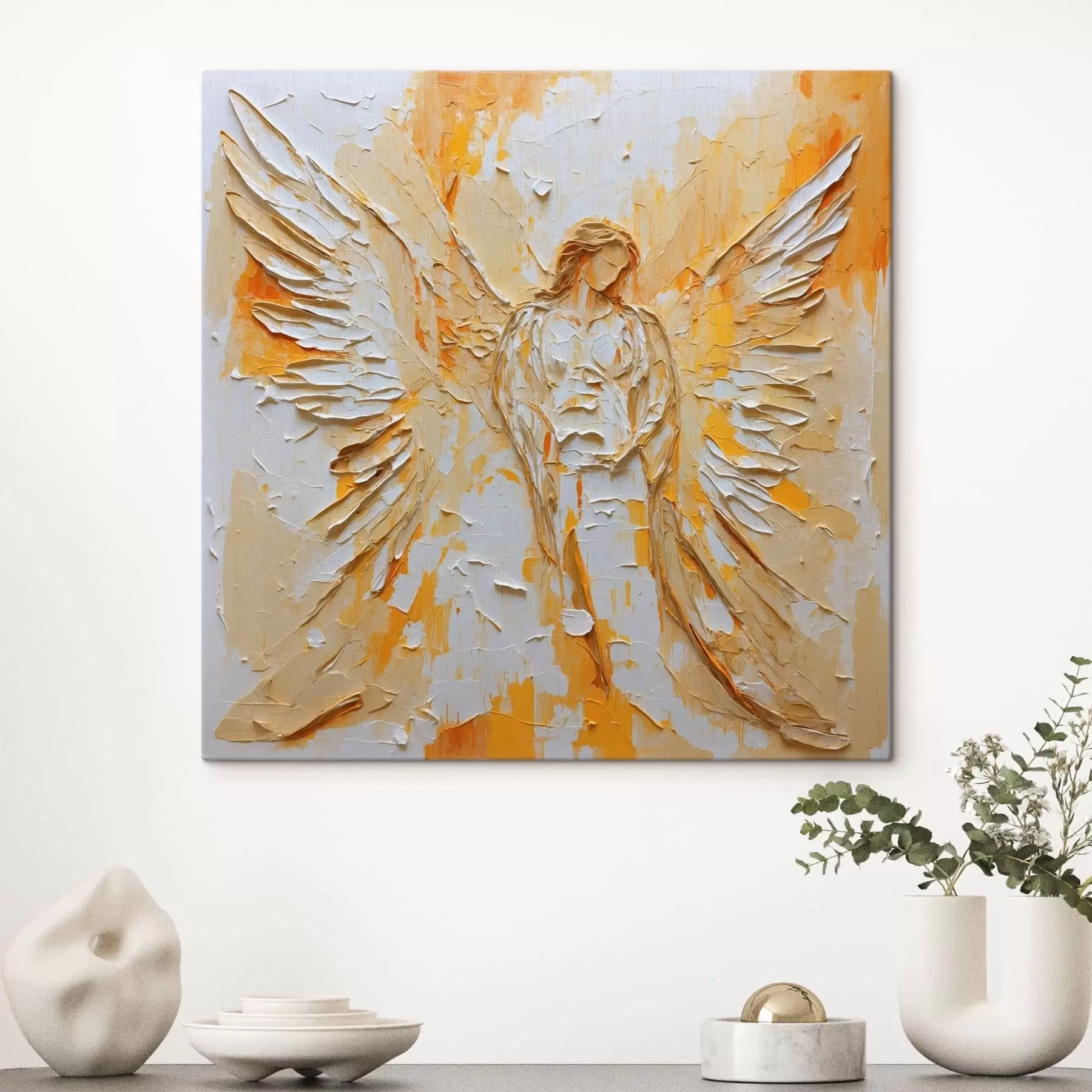 Tablouri Statuetă de înger cu textură în stil impasto și aripi s48808