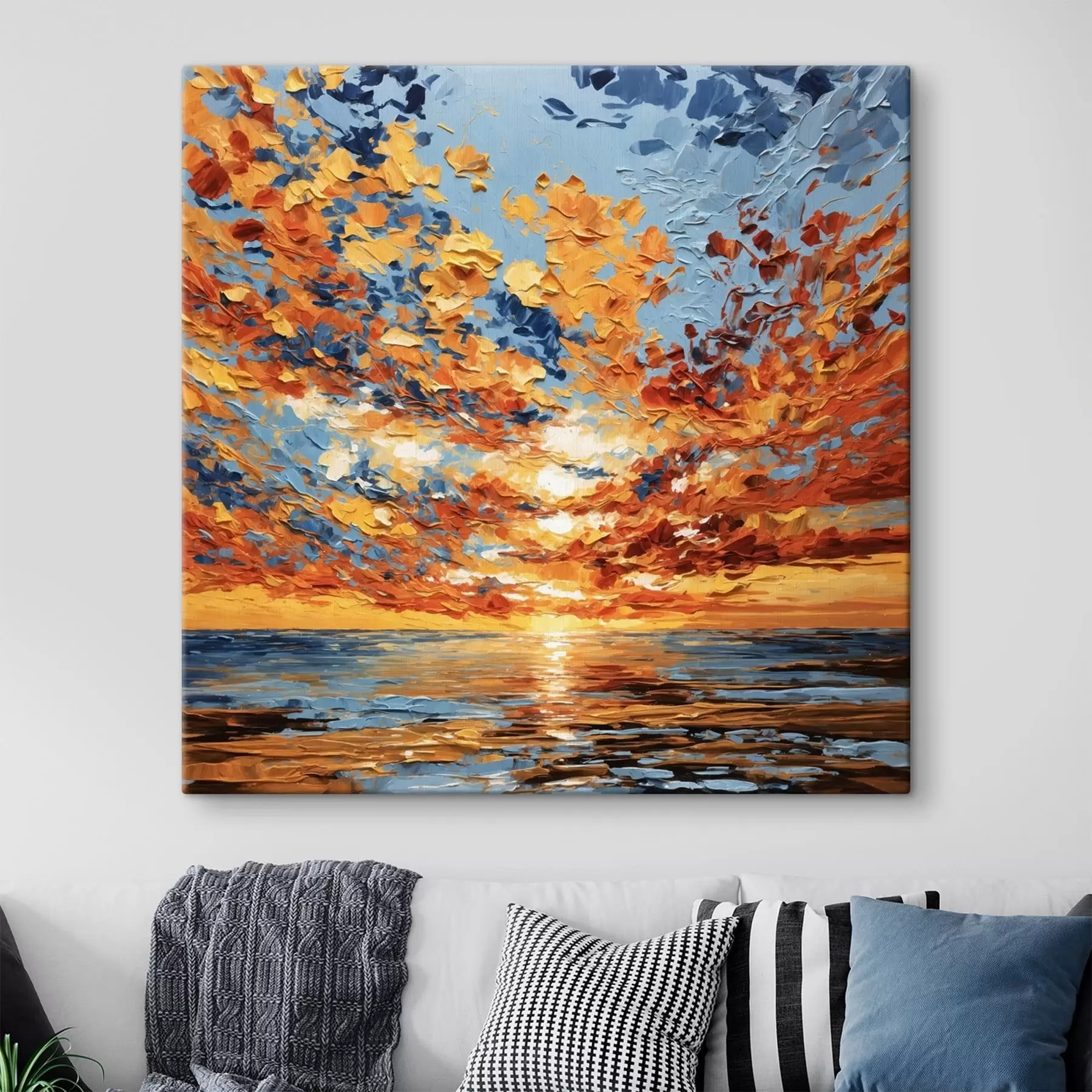 Tablouri Apus de soare spectaculos în stil impasto deasupra mării s48810