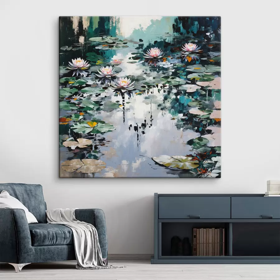 Tablouri Impresionism: Lacul cu nuferi în tonuri închise s48814