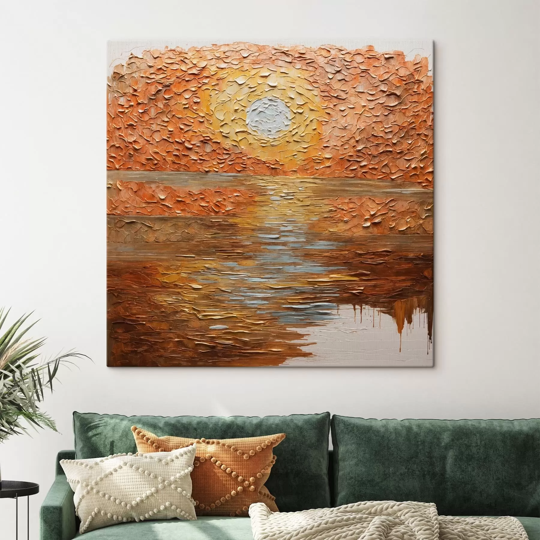 Tablouri Apus de soare abstract în stil impasto deasupra apei s48815