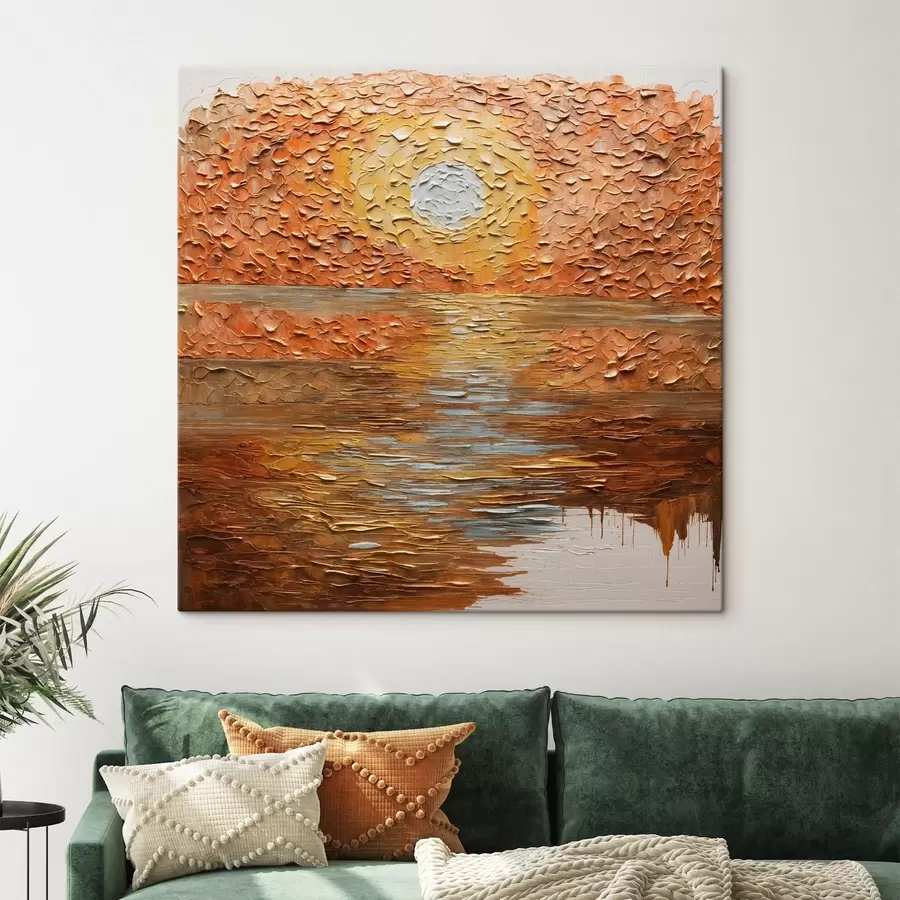 Tablouri Apus de soare abstract în stil impasto deasupra apei s48815