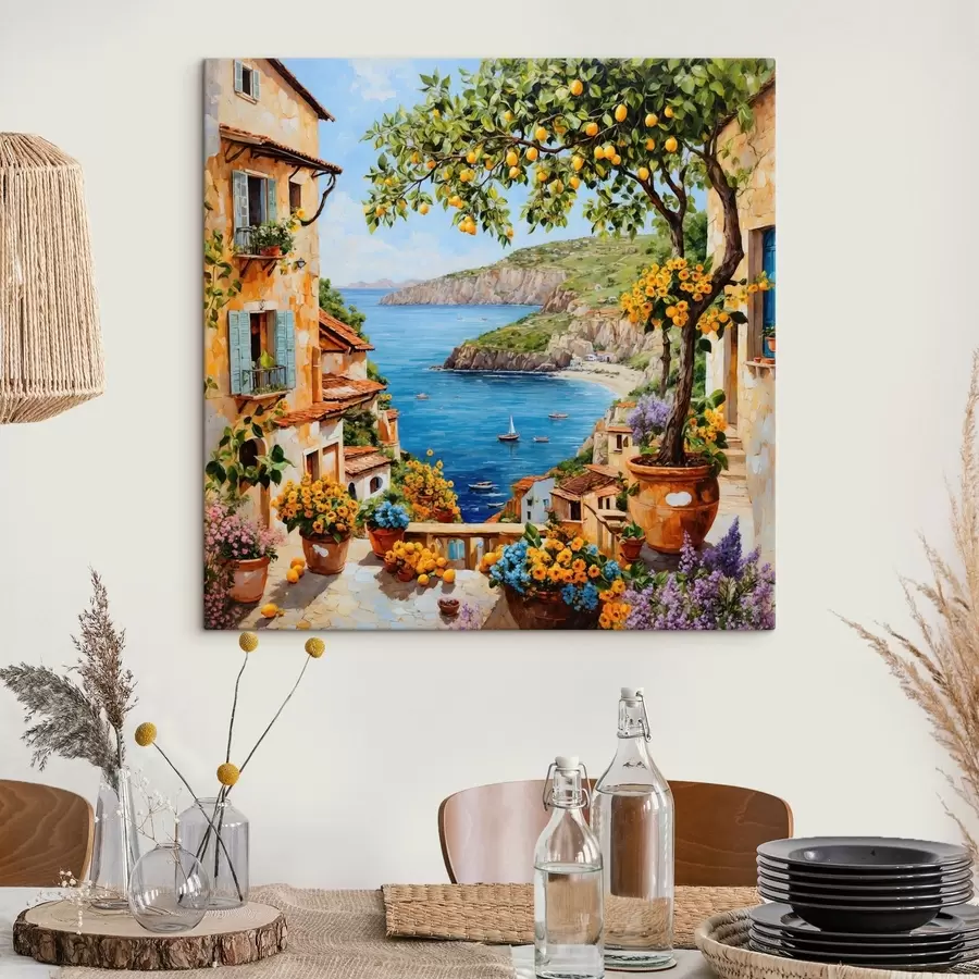 Tablouri Sat de coastă în stil impresionist cu lămâi s48818