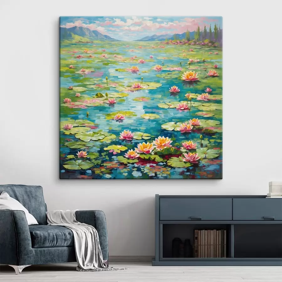 Tablouri Impresionism: Lacul cu nuferi și munții din depărtare s48820
