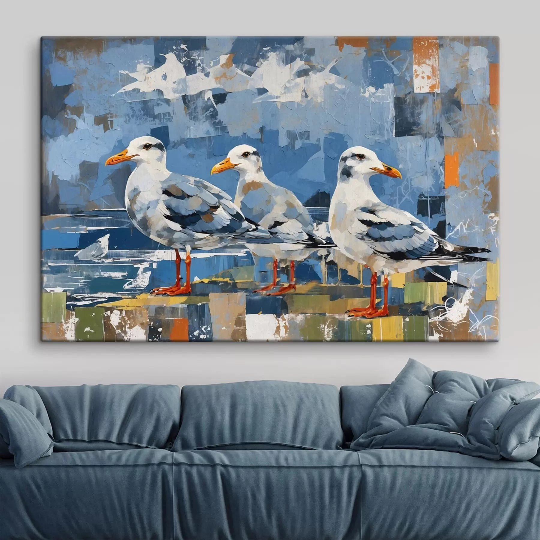 Tablouri Pescăruși în stil modernist pe un fundal abstract s48822