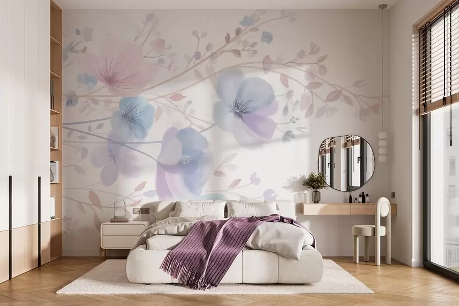fototapet flori sălbatice delicate pe un fundal alb w05388