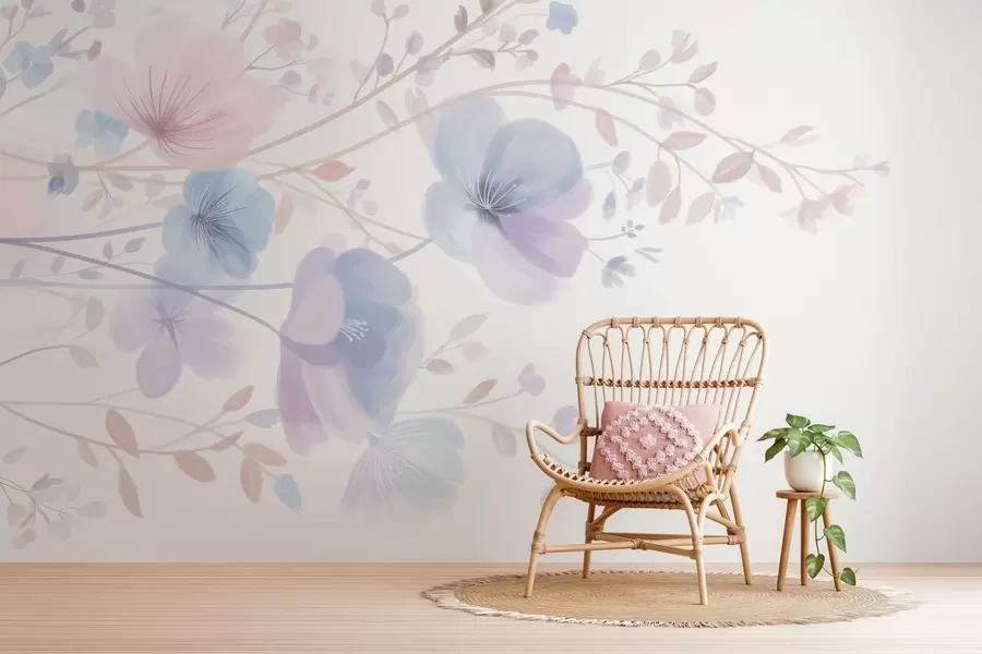 fototapet flori sălbatice delicate pe un fundal alb w05388