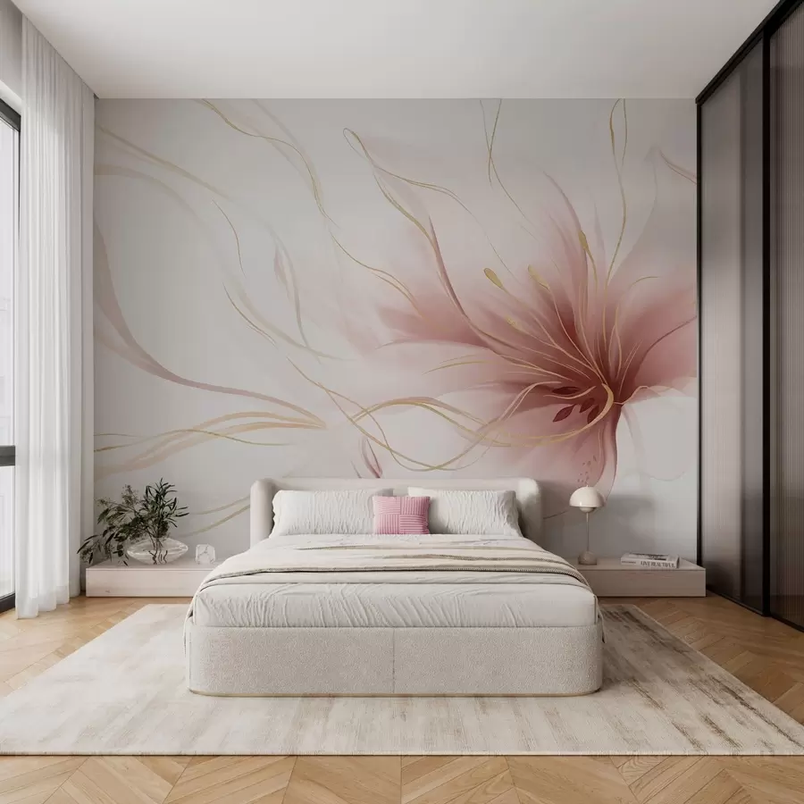 fototapet O floare roz abstractă cu linii fluide, în stilul Fluid Art w05428v1