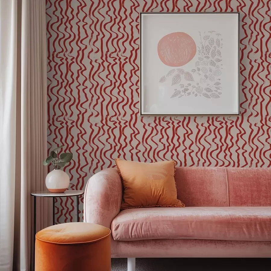 fototapet Linii ondulate roșii pe fundal deschis a01168