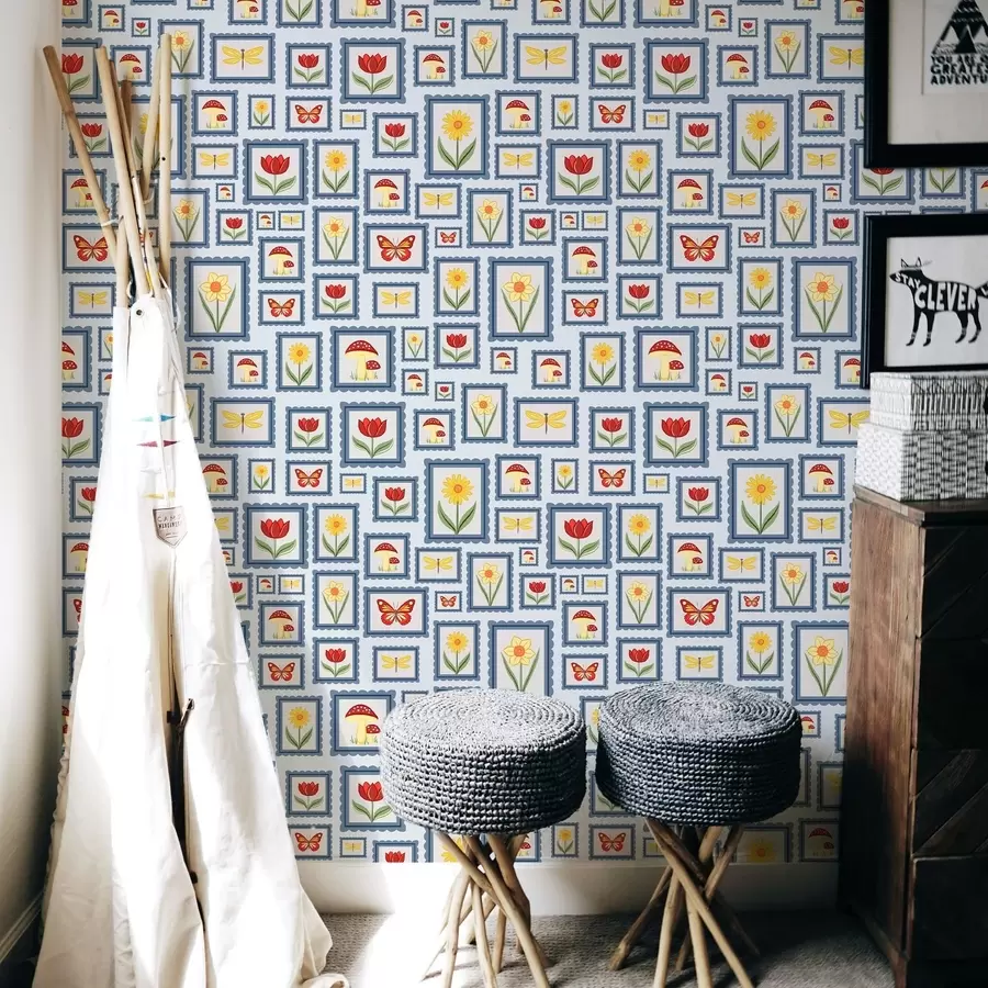 fototapet Ilustrații înrămate pe fundal albastru a01176