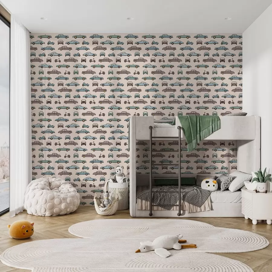 fototapet Mașini și scutere retro pe fundal bej a01178v1