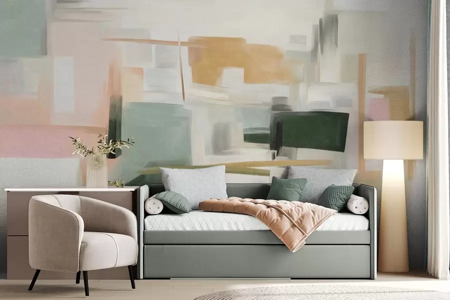 fototapet Stil pictural abstract minimalist, cu culori pastelate delicate, forme geometrice și linii w09828