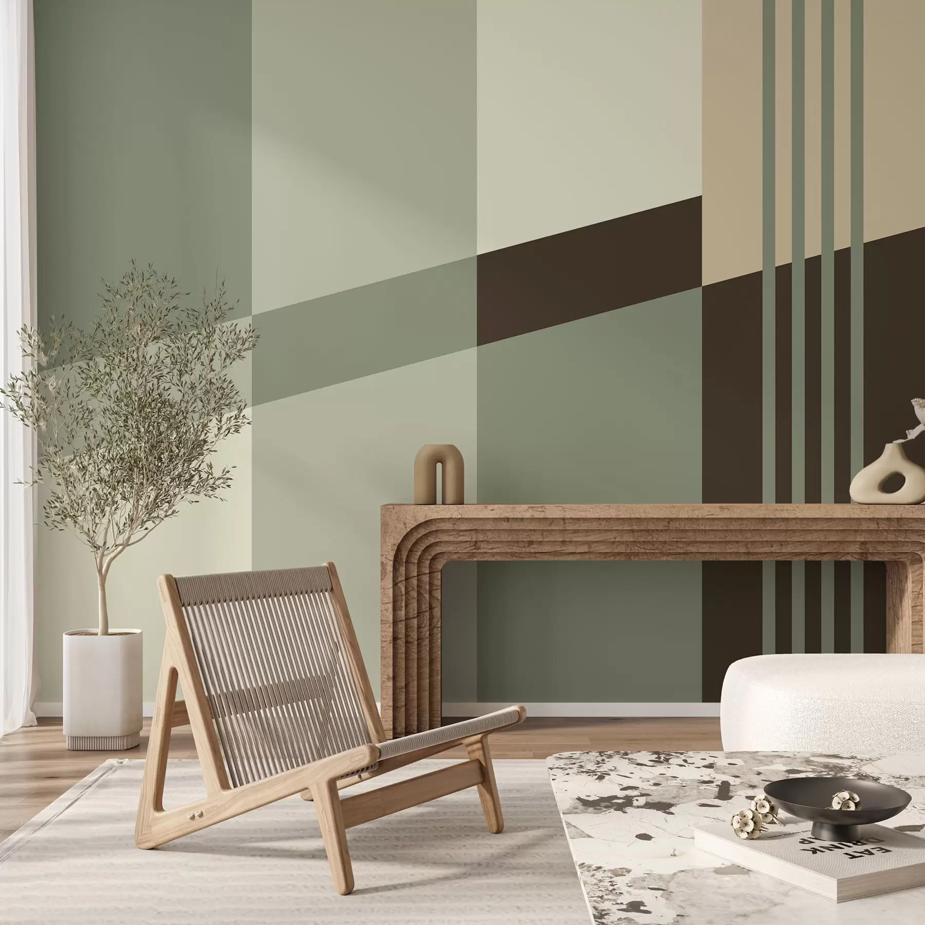 fototapet Modele geometrice discrete, în nuanțe de măslin, bej și maro w05390